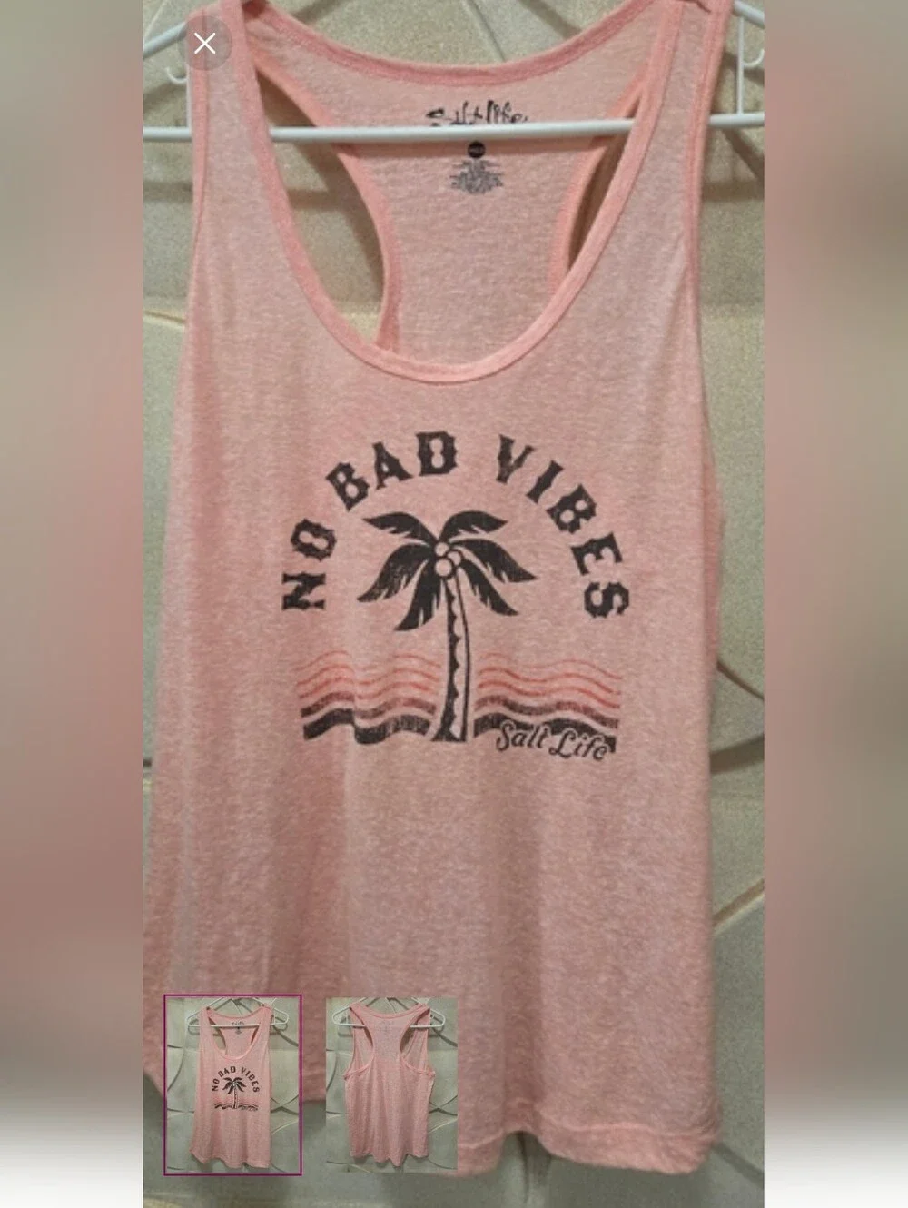 Salt Life Pink Tank with Black Palm Tree Graphic Size Medium NWOT